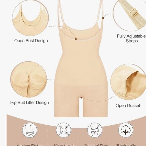 NEW Shaperx Shapewear Shape Wear Open Bust Mid Thigh Beige Size Small - Picture 7 of 7